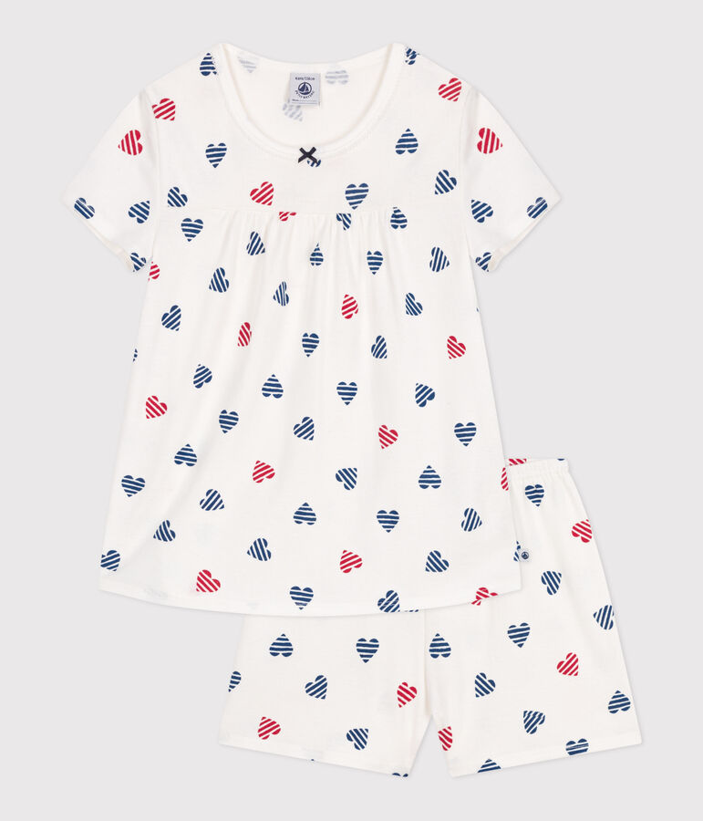Pijama corto infantil de algod&oacute;n con estampado de corazones blanco/multicolor