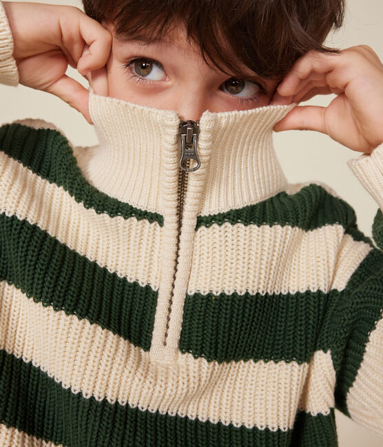 Jersey de algodón con cremallera en el cuello para niño verde PALMERAIE/ AVALANCHE