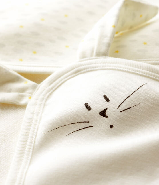 Estuche con toalla cuadrada de baño y peluche de bebé de rizo y tejido túbico de algodón orgánico blanco MARSHMALLOW/blanco MULTICO