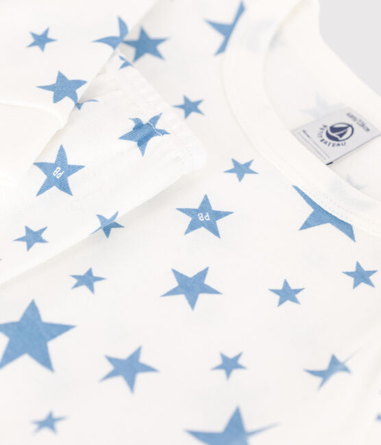Pijama infantil muy entallado en algodón estampado  blanco MARSHMALLOW/azul ALASKA