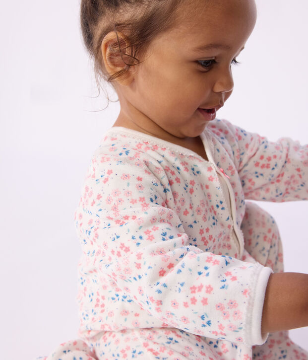 Pijama de terciopelo con estampado de flores para beb&eacute; blanco/multicolor