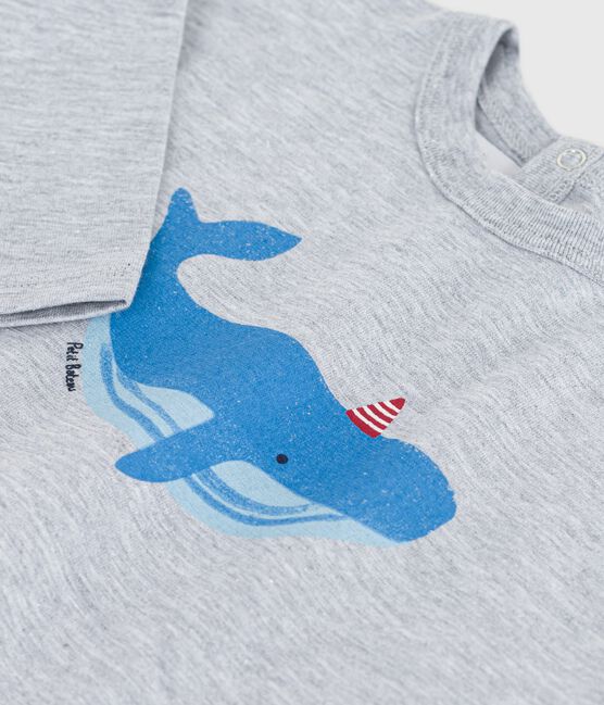 Camiseta de algodón de manga larga con estampado de ballena para bebé gris FUMEE CHINE