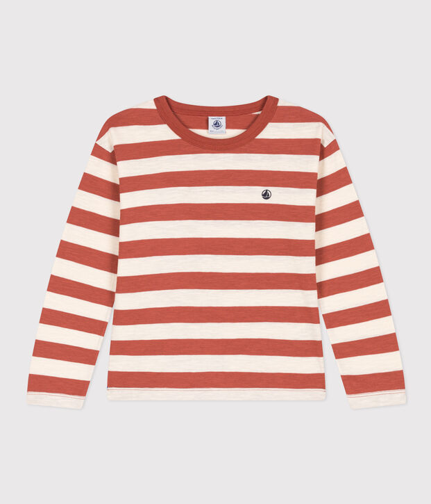 Camiseta de algod&oacute;n de manga larga de ni&ntilde;o marron/crudo