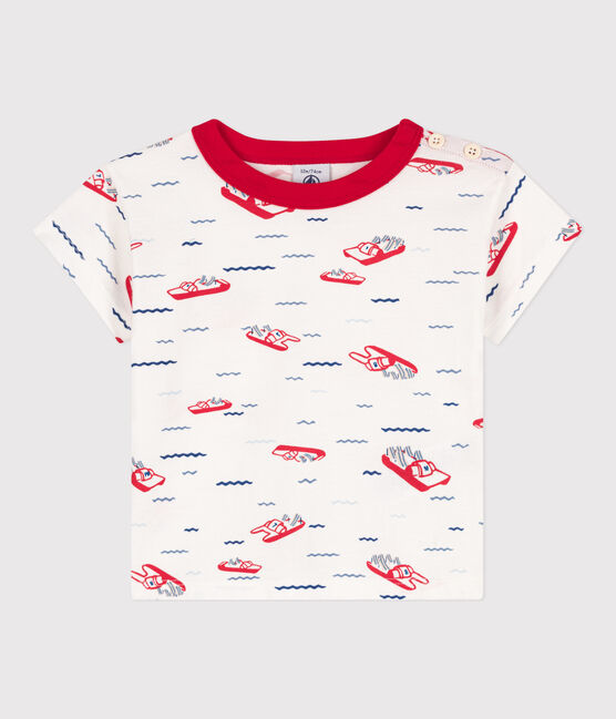 Camiseta estampada de manga corta de punto para bebé blanco MARSHMALLOW/blanco MULTICO