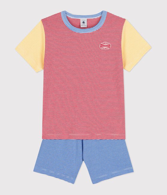 Pijama corto de algodón milrayas rojo, azul y amarillo para niño rojo PEPS/blanco MULTICO