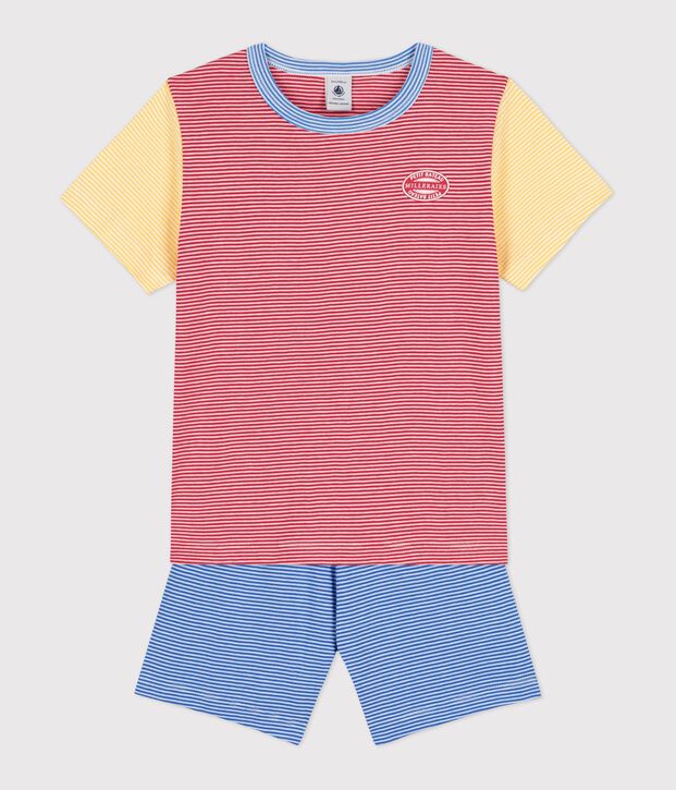 Pijama corto de algod&oacute;n milrayas rojo, azul y amarillo para ni&ntilde;o rojo/multicolor