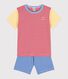 Pijama corto de algodón milrayas rojo, azul y amarillo para niño