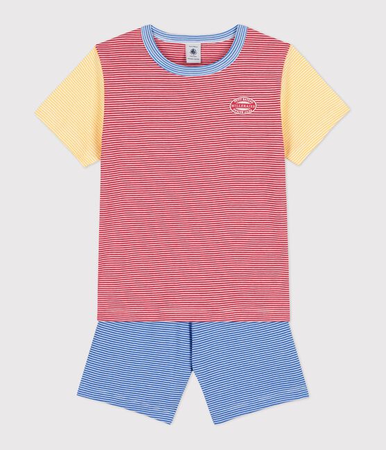 Pijama corto de algodón milrayas rojo, azul y amarillo para niño rojo PEPS/blanco MULTICO