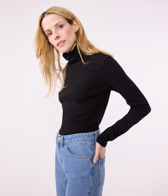 Camiseta Iconique de algodón con cuello alto para mujer negro BLACK