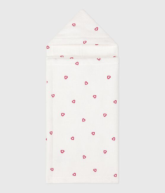 Capa de baño de rizo con corazones bordados para bebé blanco MARSHMALLOW/rosa CHARME