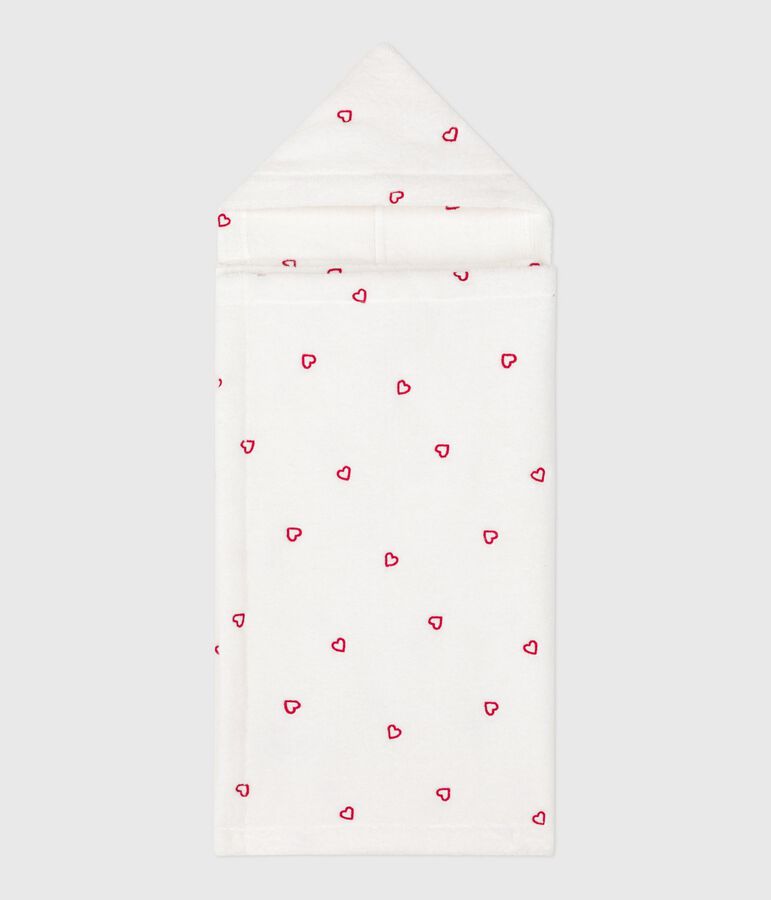 Capa de ba&ntilde;o de rizo con corazones bordados para beb&eacute; blanco MARSHMALLOW/rosa CHARME