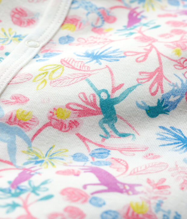 Pijama enterizo de jungla de algod&oacute;n de beb&eacute; ni&ntilde;a blanco/multicolor