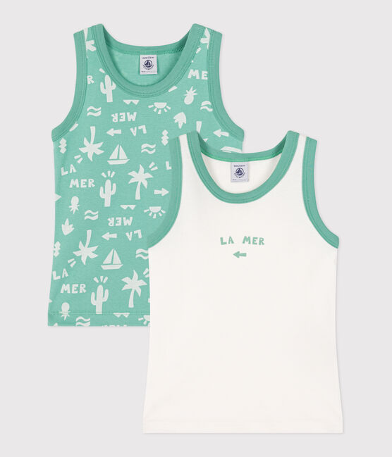 Juego de 2 camisetas infantiles sin mangas de algodón con estampado variante 1