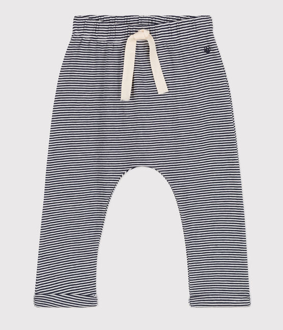 Pantalón de algodón ecológico de bebé azul SMOKING/blanco MARSHMALLOW