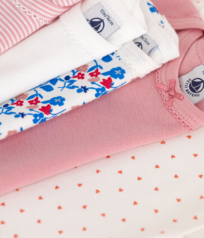 Juego de 5 bodis de algod&oacute;n de manga larga con flores para beb&eacute; multicolor