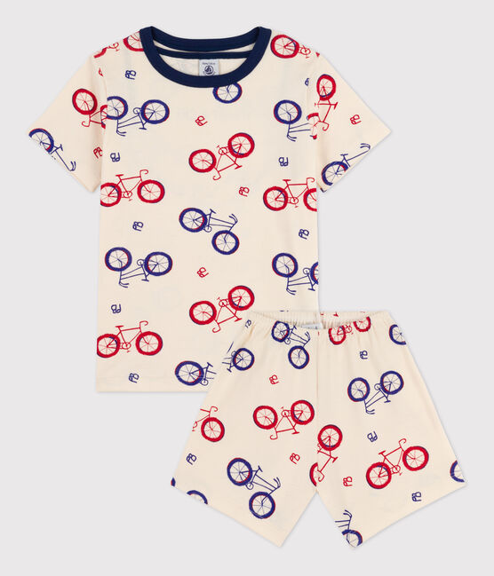 Pijama corto de algodón con motivo de bicicleta para niña / niño  blanco AVALANCHE/ MULTICO