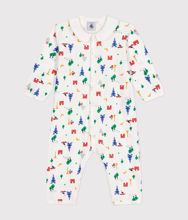Pijama sin pies de algod&oacute;n con estampado de Par&iacute;s para beb&eacute; blanco/multicolor