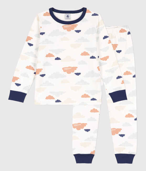 Pijama de felpa de algodón con nubes para niño/niña blanco MARSHMALLOW/blanco MULTICO