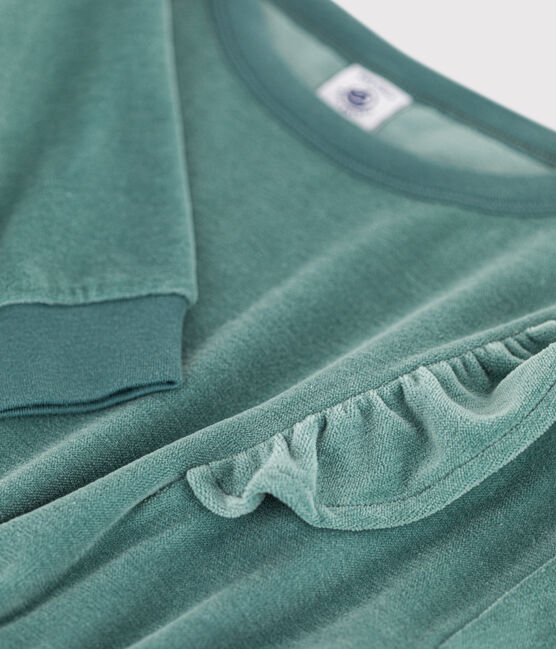 Vestido de manga larga de rizo de terciopelo liso de niña verde BRUT