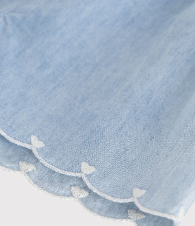 Shorts para beb&eacute; de chambray bordado azul