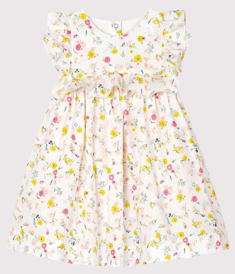 Vestido de manga corta estampado para beb&eacute; ni&ntilde;a blanco/multicolor