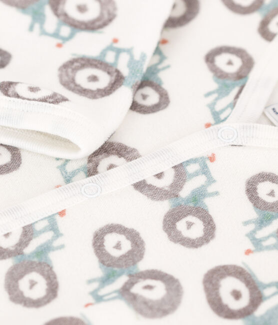 Pijama de terciopelo con tractores para bebé blanco MARSHMALLOW/blanco MULTICO