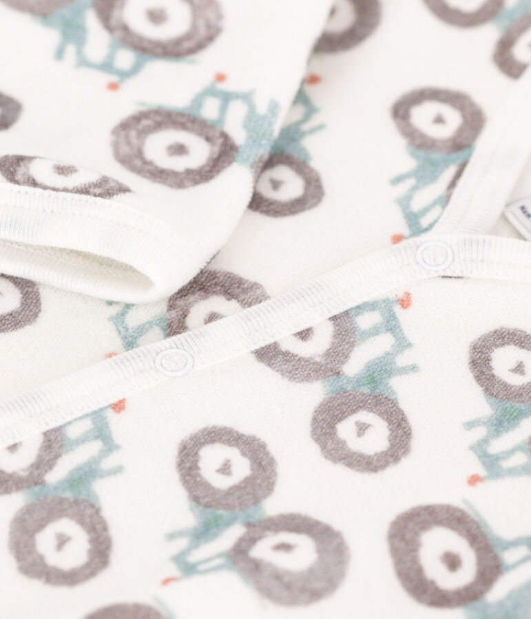 Pijama de terciopelo con tractores para beb&eacute; blanco/multicolor