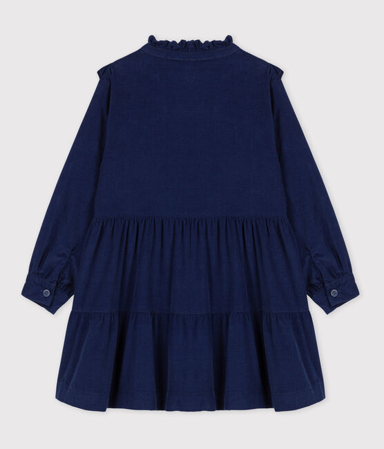 Vestido de manga larga de micro pana de niña BLEU FONCE