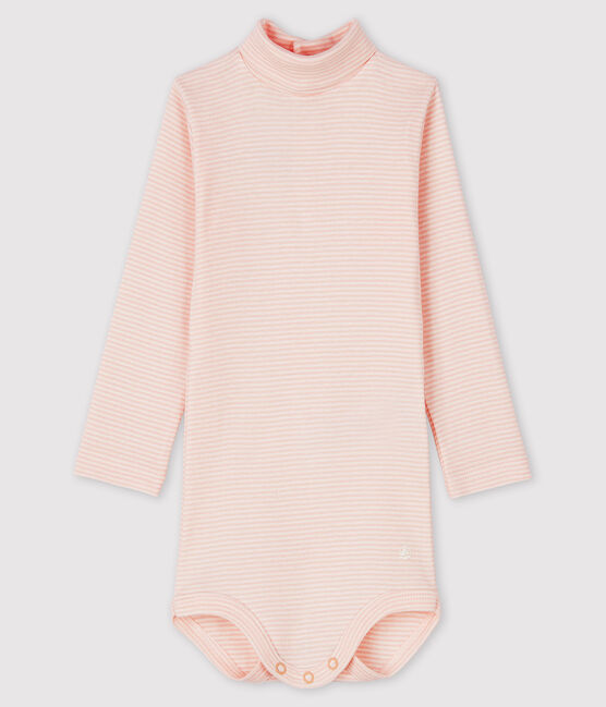 Bodi de manga larga con cuello de tortuga para bebé rosa MINOIS/blanco MARSHMALLOW
