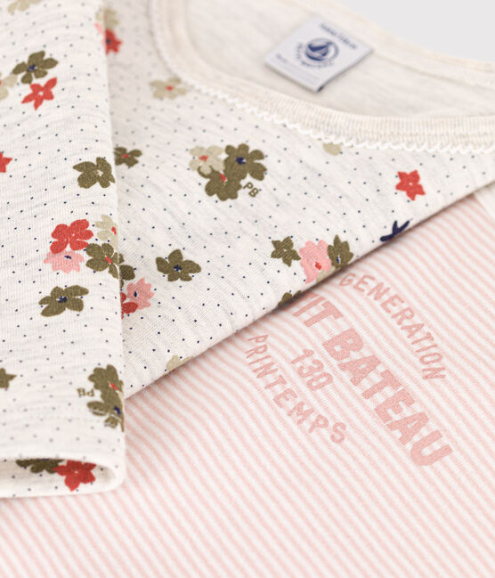 Juego de 2 pijamas de algodón con flores y rayas para niña variante 1