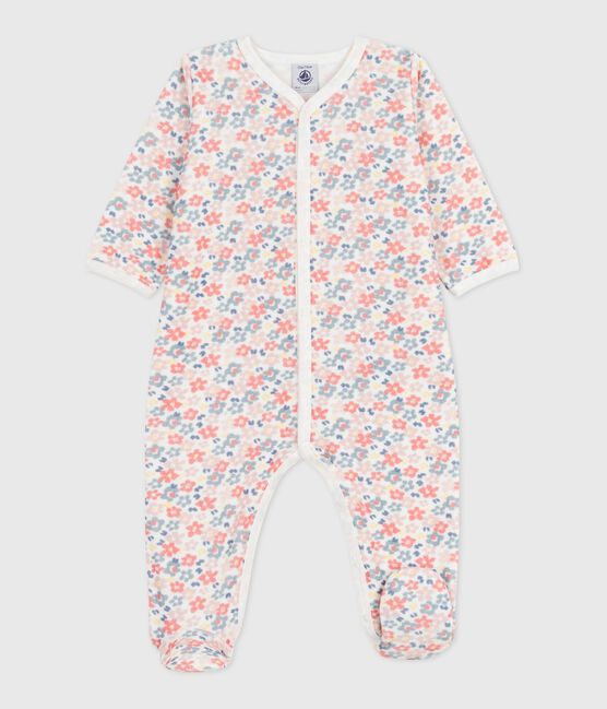 Pijama de terciopelo con estampado de flores para bebé blanco MARSHMALLOW/blanco MULTICO