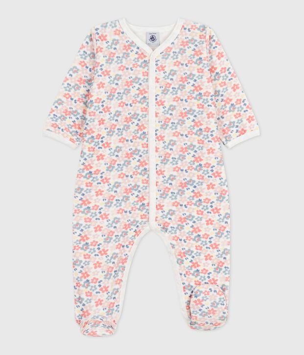 Pijama de terciopelo con estampado de flores para beb&eacute; blanco/multicolor