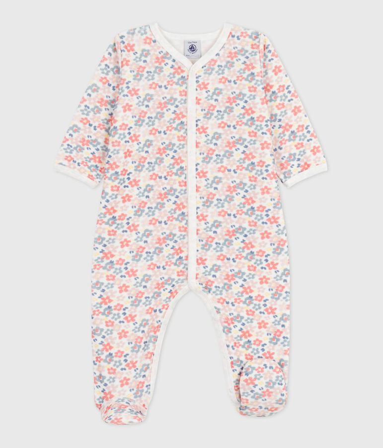 Pijama de terciopelo con estampado de flores para beb&eacute; blanco/multicolor