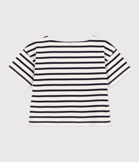 Camiseta de manga corta de algodón a rayas para niña blanco MARSHMALLOW/azul SMOKING