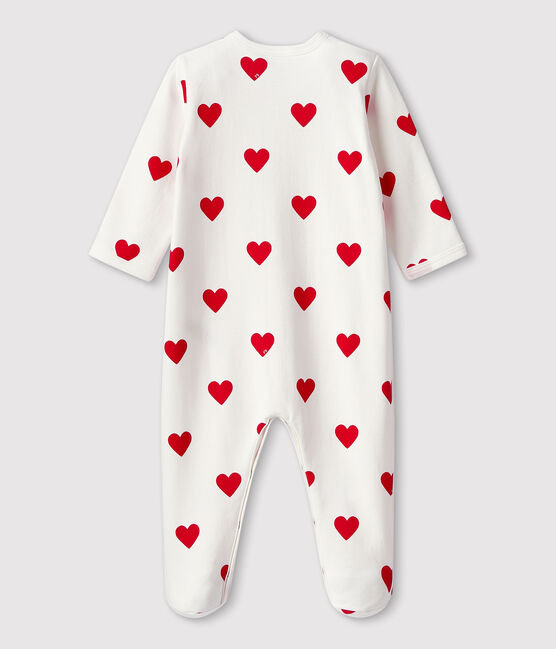 Pijama de algodón con corazones rojos para bebé blanco MARSHMALLOW/rojo TERKUIT