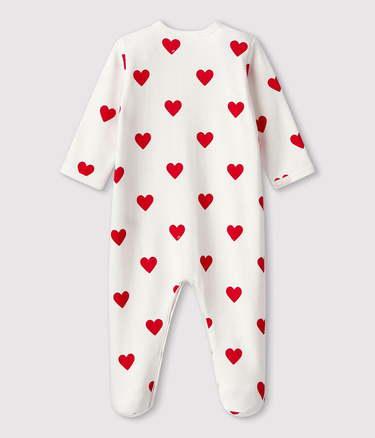 Pijama de felpa con corazones rojos para beb&eacute; blanco/rojo