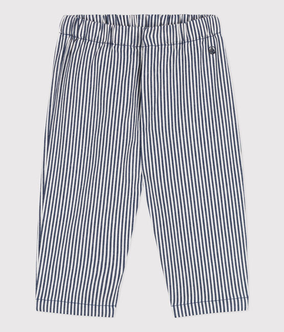 Pantalón de tela a rayas para bebé azul MEDIEVAL/blanco MARSHMALLOW