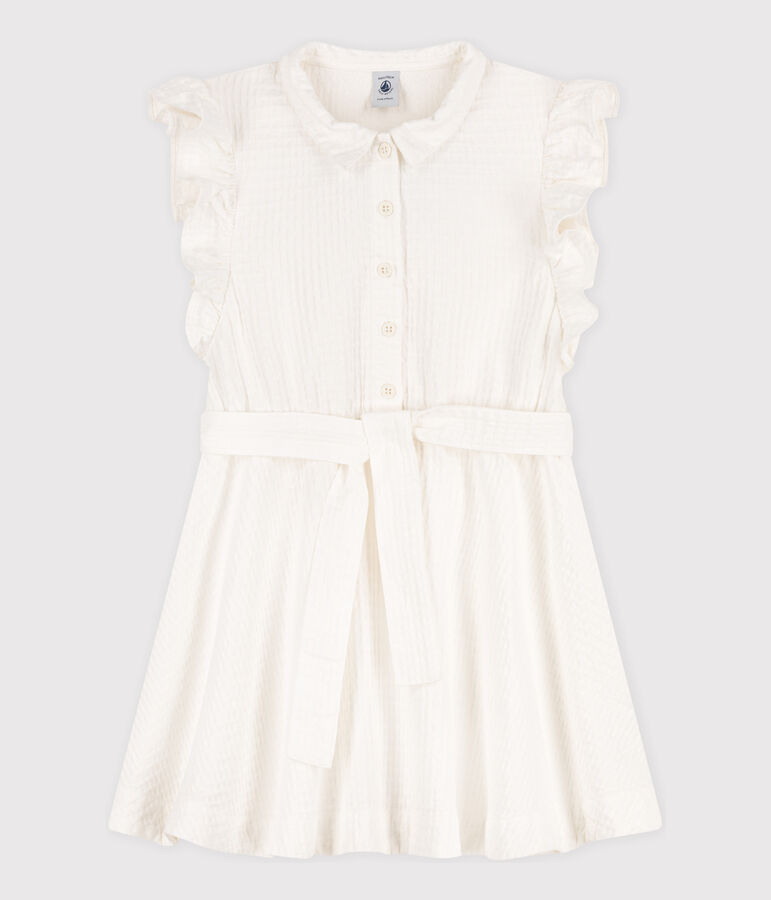 Vestido sin mangas de tejido milrayas para ni&ntilde;a blanco MARSHMALLOW