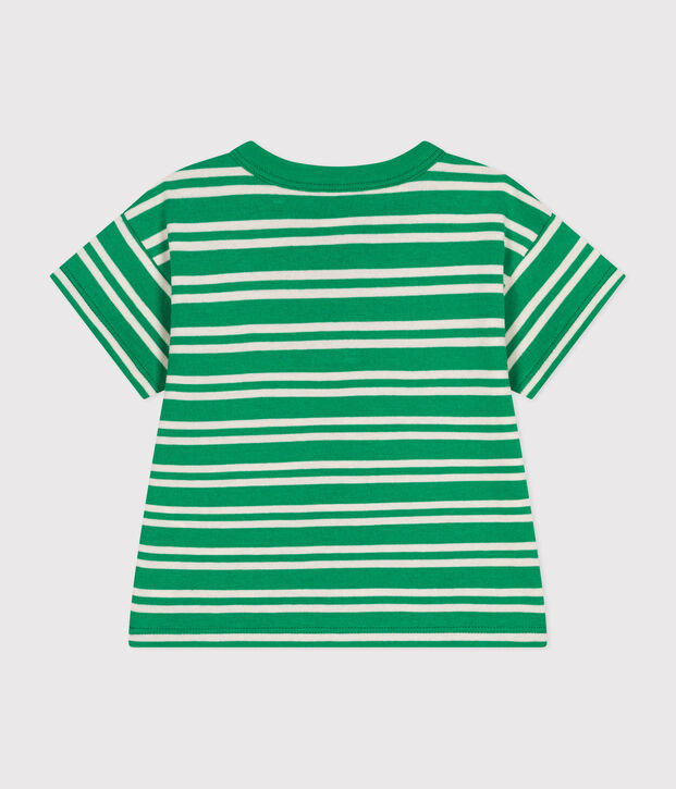 Camiseta de manga corta de punto para beb&eacute; verde/crudo