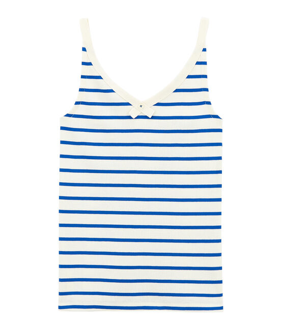 Camiseta de tirantes 100 anos de la braguita mujer beige COQUILLE/azul PERSE