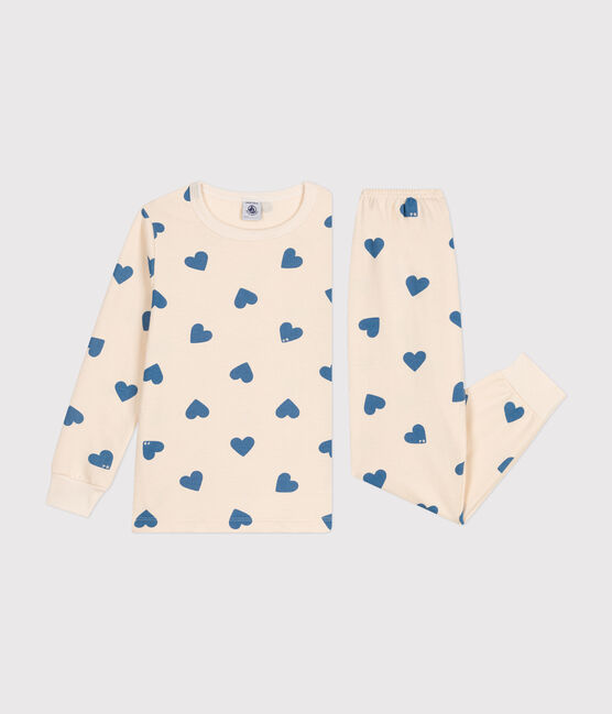 Pijama infantil de felpa cepillada con estampado de corazones azul AVALANCHE/ BEACH