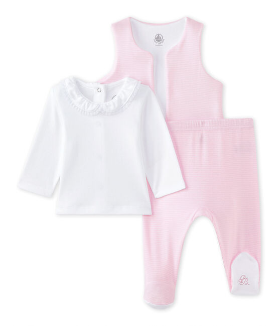 Conjunto bebé niña 3 piezas blanco ECUME/rosa VIENNE