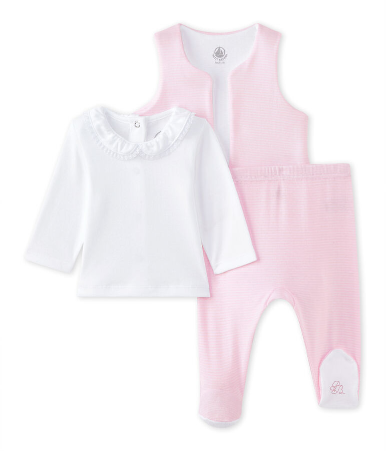 Conjunto beb&eacute; ni&ntilde;a 3 piezas blanco/rosa