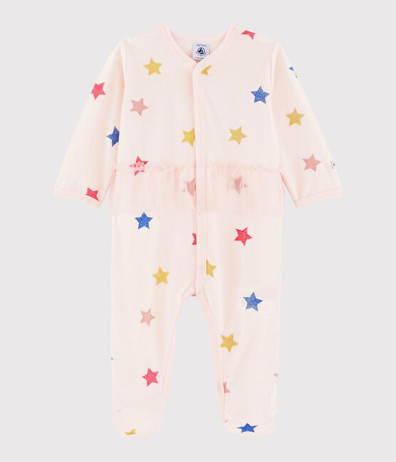 Pelele de terciopelo con estrellas para bebé niña rosa FLEUR/blanco MULTICO