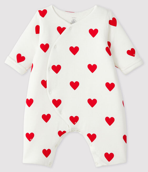 Mono largo de punto con corazones rojos para beb&eacute; ni&ntilde;a blanco/rojo