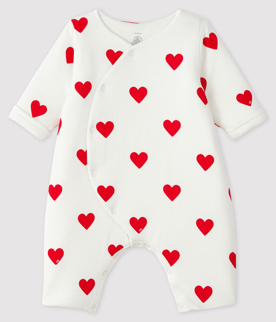 Mono largo de punto con corazones rojos para bebé niña blanco MARSHMALLOW/rojo TERKUIT