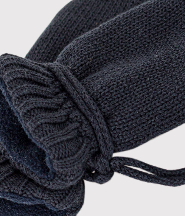 Manoplas lisas de punto tricotado con forro polar para beb&eacute; azul