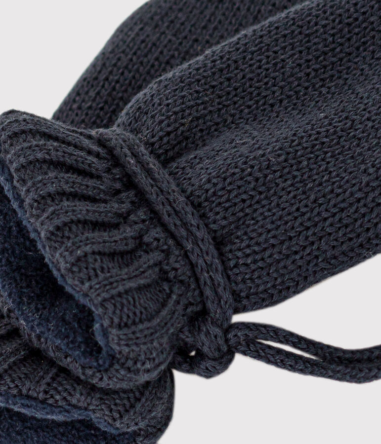 Manoplas lisas de punto tricotado con forro polar para beb&eacute; azul