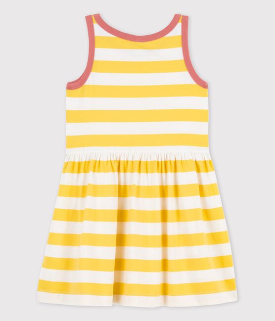 Vestido sin mangas de algodón a rayas para niña amarillo ORGE/blanco MARSHMALLOW