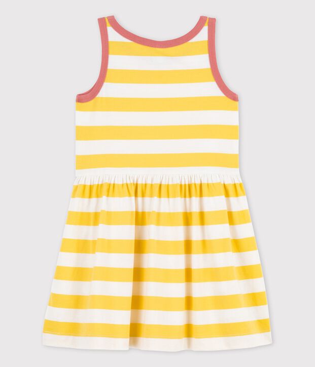 Vestido sin mangas de algod&oacute;n a rayas para ni&ntilde;a amarillo/blanco